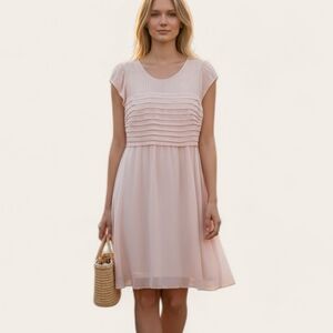 Boden Pink Sheer Elegant Pleated Midi Cap Sleeve Dress Size 6L